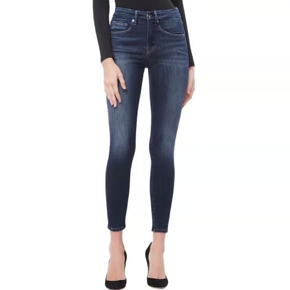 6/28 Good American Good Legs High-Rise Crop Skinny W/Pink Stitching Blue260